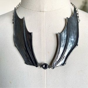 Martha Rotten Pewter Bat Wing Necklace with grey Swarovski crystal